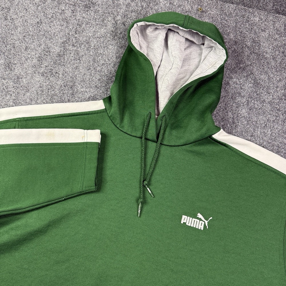 Puma Hoodie Mens Large Vintage Y2K Green White Stripe Pullover Singapore 90s